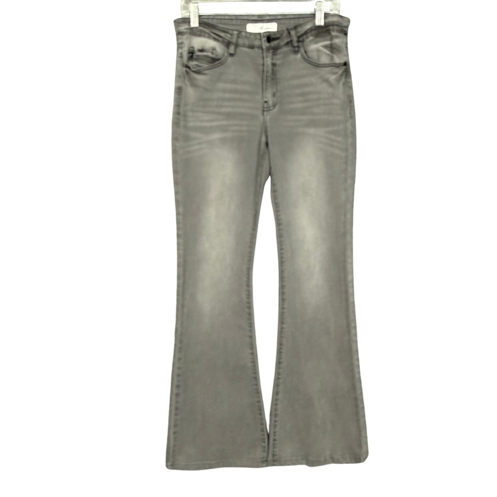 Kancan Flare Jeans Womens 9/28 Grey Mid Rise Faded Stretch Denim KC6102LG Boho